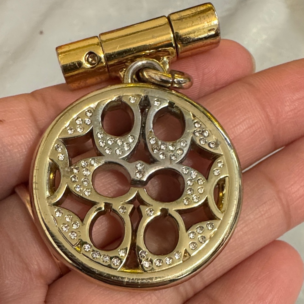 Coach Gold-Tone Crystal Logo Keychain Key & Card Holder Charm - Picture 7 of 8